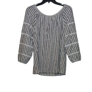 Talbots Women Blue White Striped Off Shoulder Crochet Lace Sleeve Blouse Large